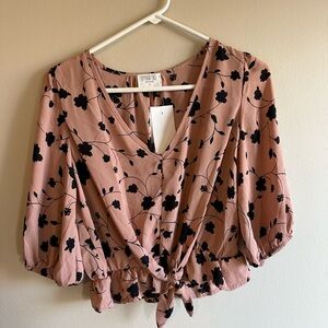 Soma Blush and Black Floral Blouse